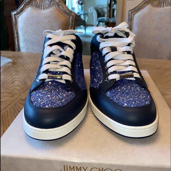 ❤️ Authentic Brand New Jimmy Choo Sneakers, Navy Blue with Blue Crystal Stones - Picture 3 of 11